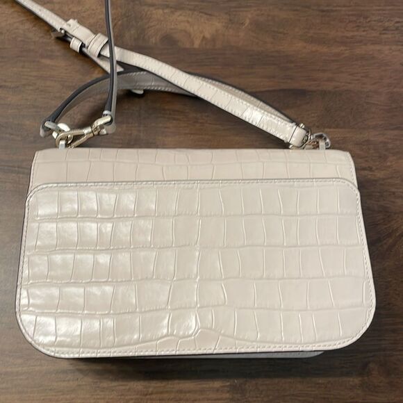 Kate Spade Audrey Flap Croc Embossed Crossbody Bag in Bare Cream - Picture 7 of 11